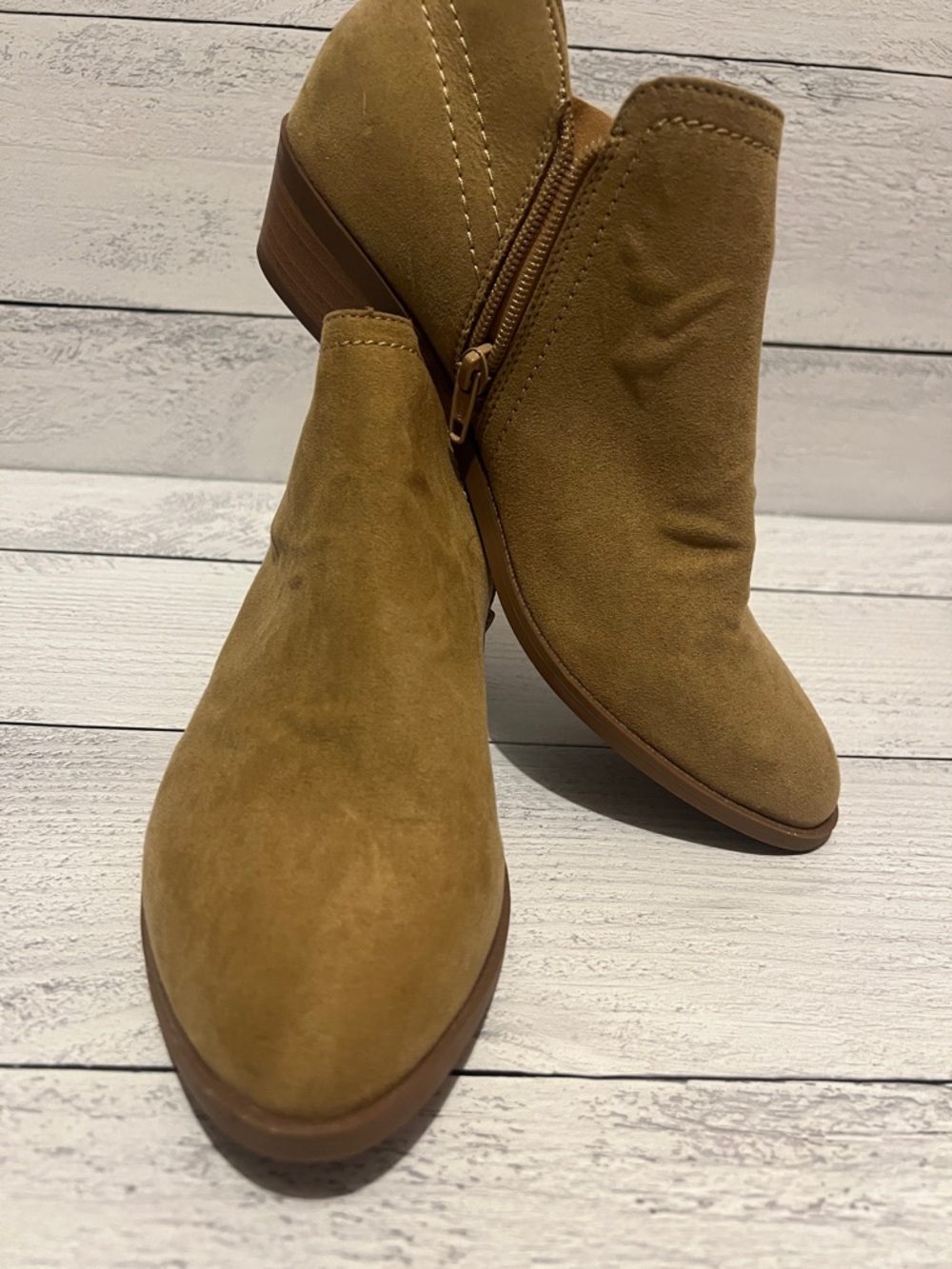 Time and Tru Tan Suede Ankle Booties with Side Zip
